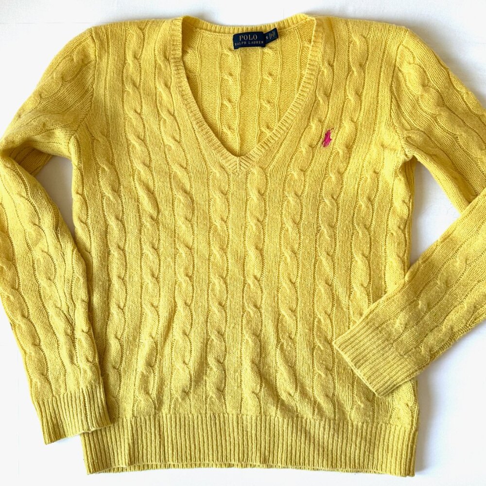 Polo Ralph Lauren Women’s Knit Sweater, Cashmere & Merino – Size Small – Yellow